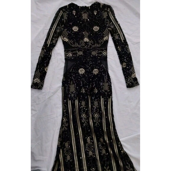 Fashion Nova Dress Black Gold Sequin Floral Embroidered Evening Gown Size Small - Picture 14 of 16